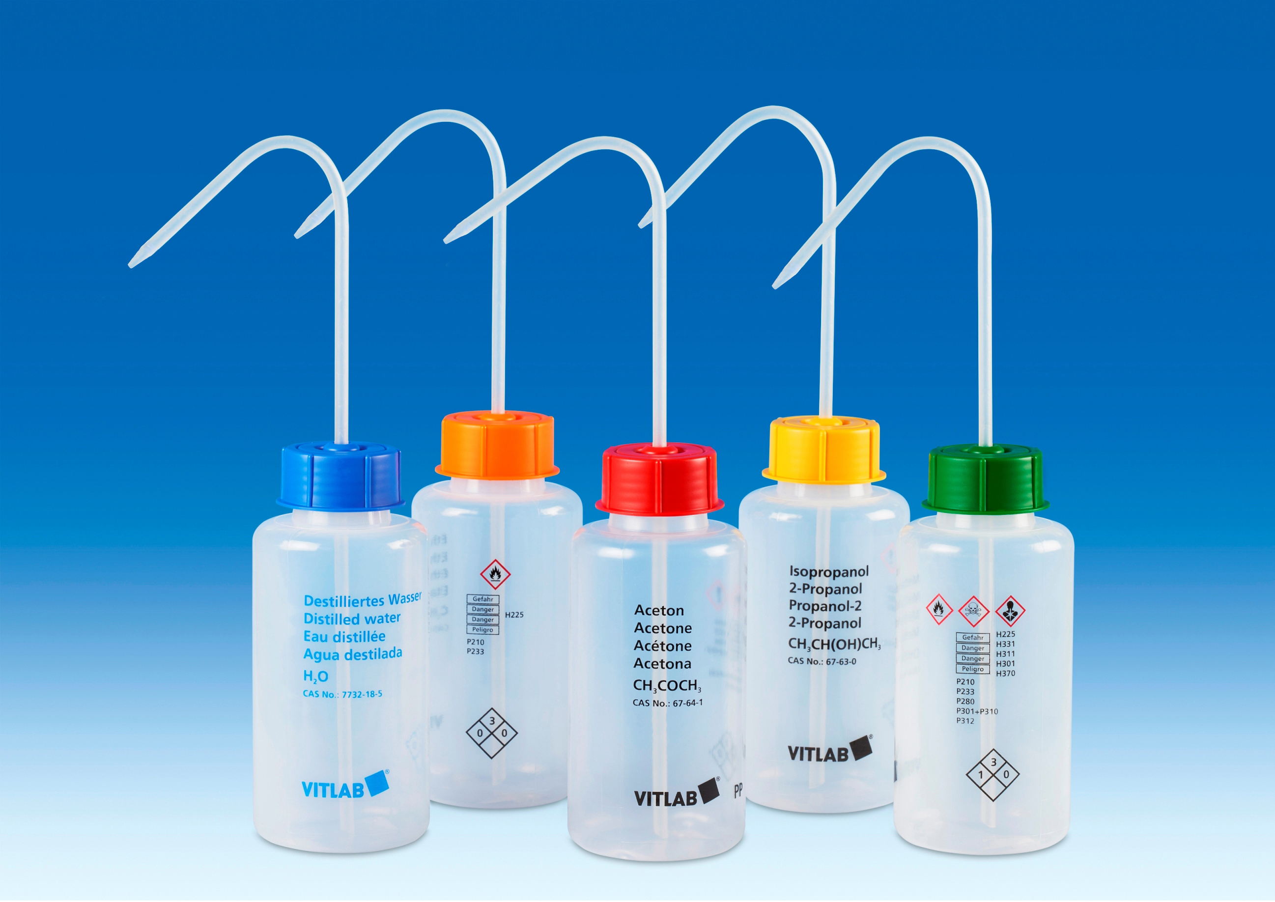 VITSAFE safety wash bottles 250ml (Methanol), wide-mouth (Pack of 12)